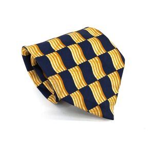 Debenhams Mens Necktie 100% Silk Gold Dark Blue Geometric Tie - 59" x 3.50"